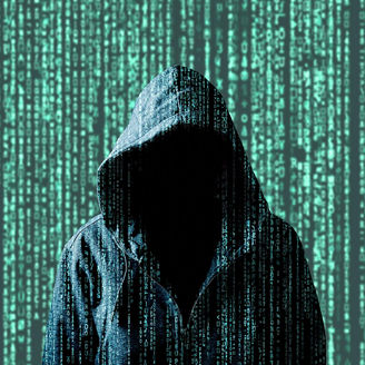 Person without face in front of matrix