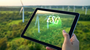 A Person Using a Tablet to Analyze Wind Turbines in a Green Field