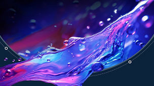 Pink and blue flowing water droplets