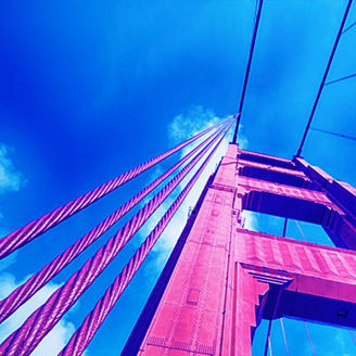 Pink bridge in clouds banner