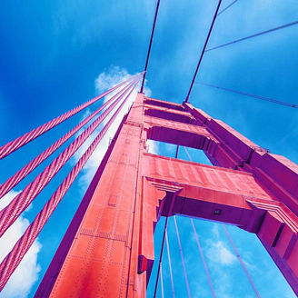 Pink bridge in clouds