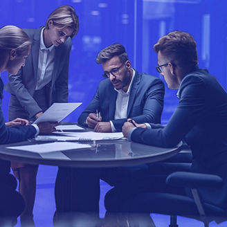 Spotkanie 4 osób przy biurku