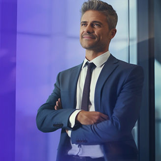 Mężczyzna na tle biurowca