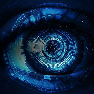 Artificial intelligence theme shaped eye on dark background