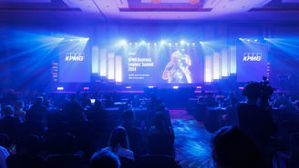 BLS stage in the auditorium, with bright spotlights