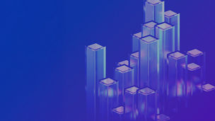 Abstract with a blue background and crystals rising like towers in a cluster