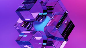 Abstract 3d design against colored background. Transparent shape 3d rendering under neon color