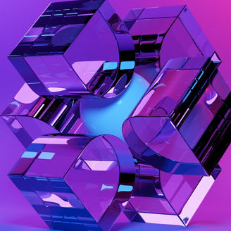 Abstract 3d design against colored background. Transparent shape 3d rendering under neon color