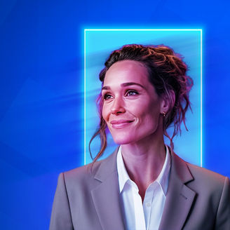 Professional portrait against a blue background