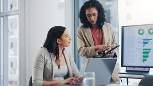 Professionals analyzing business performance dashboards and reports