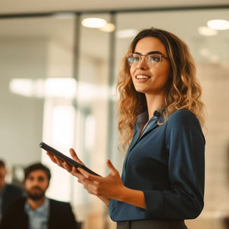 a women holding a tablet