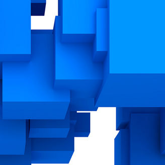 Conjunto de cubos azuis tridimensionais sobre fundo branco, criando um efeito geométrico e abstracto com profundidade e contraste.