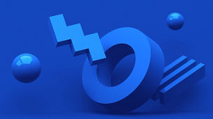 Composição abstracta em tons de azul, com formas geométricas tridimensionais, criando um visual moderno e minimalista.