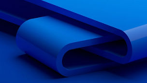 Forma geométrica abstracta azul em 3D sobre fundo azul.