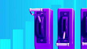 Purple levers with blue bar chart in background banner