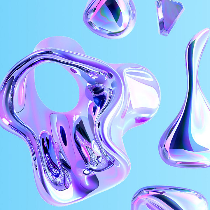 Abstract purple liquid metallic bubbles banner