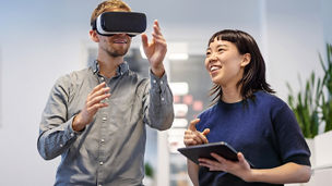 Young innovators using a VR headset