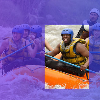 man rafting and smiling