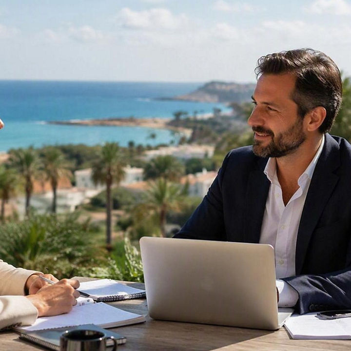 two people chatting by the sea