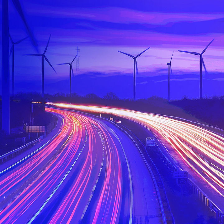 Road trailing neon lights