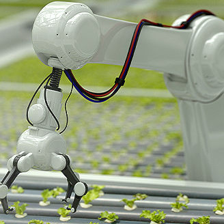 Roboterhand in Gewächshaus