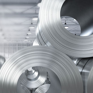 Rolled steel sheets in factory