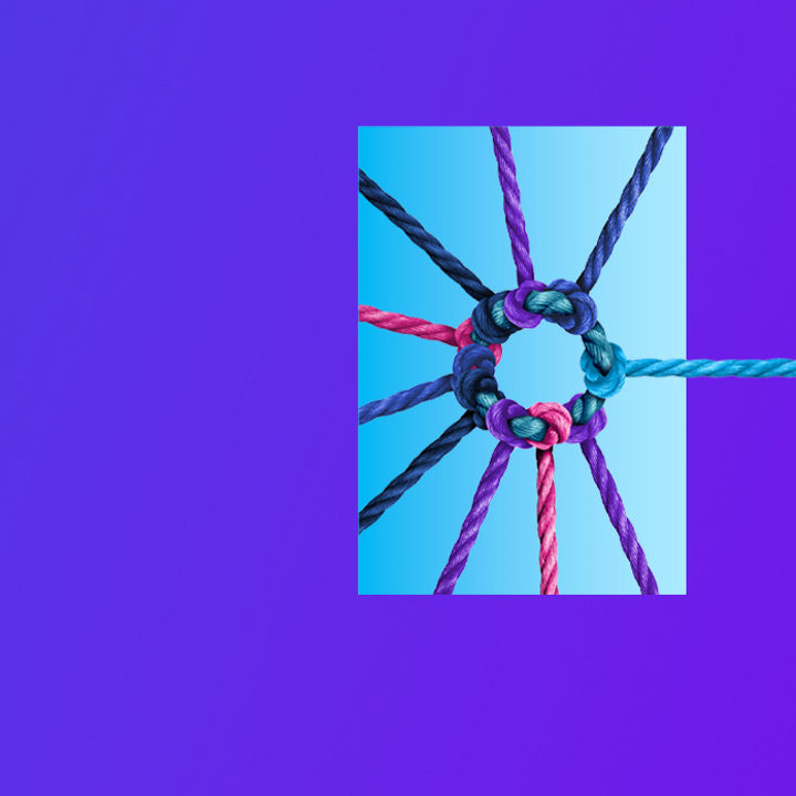 Multi-coloured ropes tied in a circle loop banner