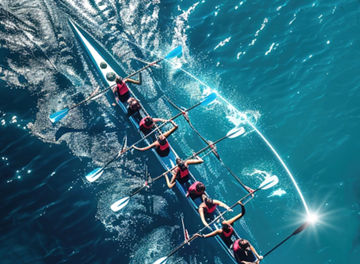 Rowing team in boat