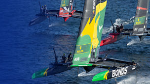 SailGP catamarans sailing on sunny day