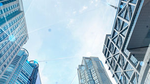 City network and Connection technology concept,Big data transmission with shanghai city buildings.