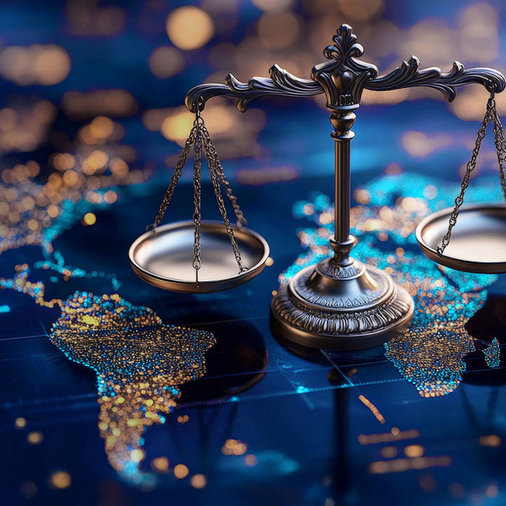 Judicial scales on top of a map