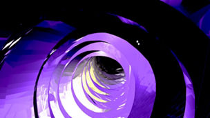 Glowing tunnel from twisted spheres. Abstract violet geometric background motion. illustration beautiful.
