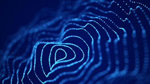 Abstract digital wave. Blue circular shape on the background. Futuristic point wave. Big data. 3D rendering.