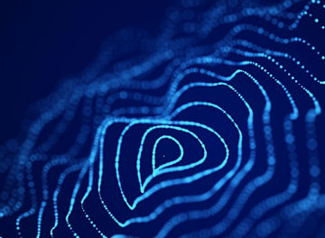 Abstract digital wave. Blue circular shape on the background. Futuristic point wave. Big data. 3D rendering.