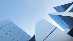 Low angle view of futuristic modern architecture, Skyscraper of corporate office building, 3D rendering.