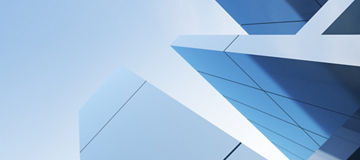 Low angle view of futuristic modern architecture, Skyscraper of corporate office building, 3D rendering.