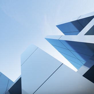 Low angle view of futuristic modern architecture, Skyscraper of corporate office building, 3D rendering.