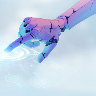 3D humanoid AI robot, future futuristic AI artificial intelligence industry automated digital world metaverse augmented reality technology concept NFT cyber space online VPN