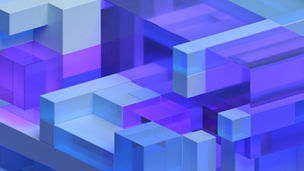 Abstract 3d render, blue and purple geometric composition, background design