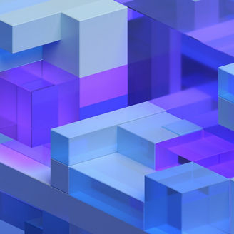 Abstract 3d render, blue and purple geometric composition, background design