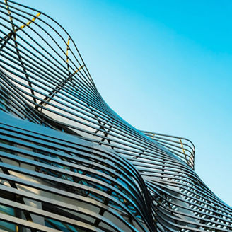 Modern building Steel curve facade panel Architecture details Futuristic 