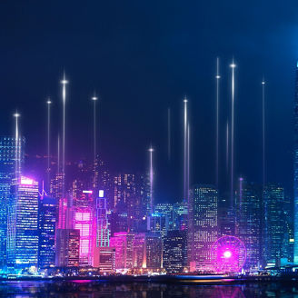 A stunning night view of a vibrant city skyline, showcasing modern skyscrapers and global digital communication. The cityscape features global digital communication and an urban atmosphere.; Shutterstock ID 2530386921; purchase_order: 