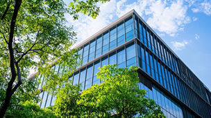 Eco-friendly green office building with trees on roof sustainable architecture reducing heat carbon dioxide modern city environment; Shutterstock ID 2629540871; purchase_order: 