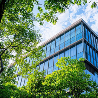 Eco-friendly green office building with trees on roof sustainable architecture reducing heat carbon dioxide modern city environment; Shutterstock ID 2629540871; purchase_order: 