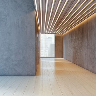 Empty modern corridor interior in contemporary style on bright indoors background, concept of architecture, 3D Rendering