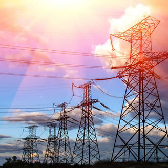 high-voltage  power lines at sunset. electricity distribution station. high voltage electric transmission tower. 