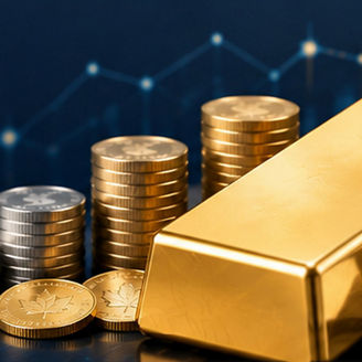 Gold and silver bars and coins