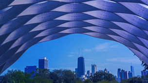 Skyline through modern architecture banner