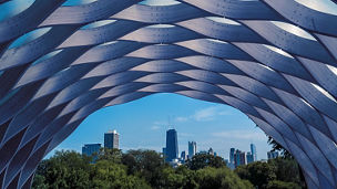 Skyline through modern architecture