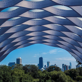 Skyline through modern architecture